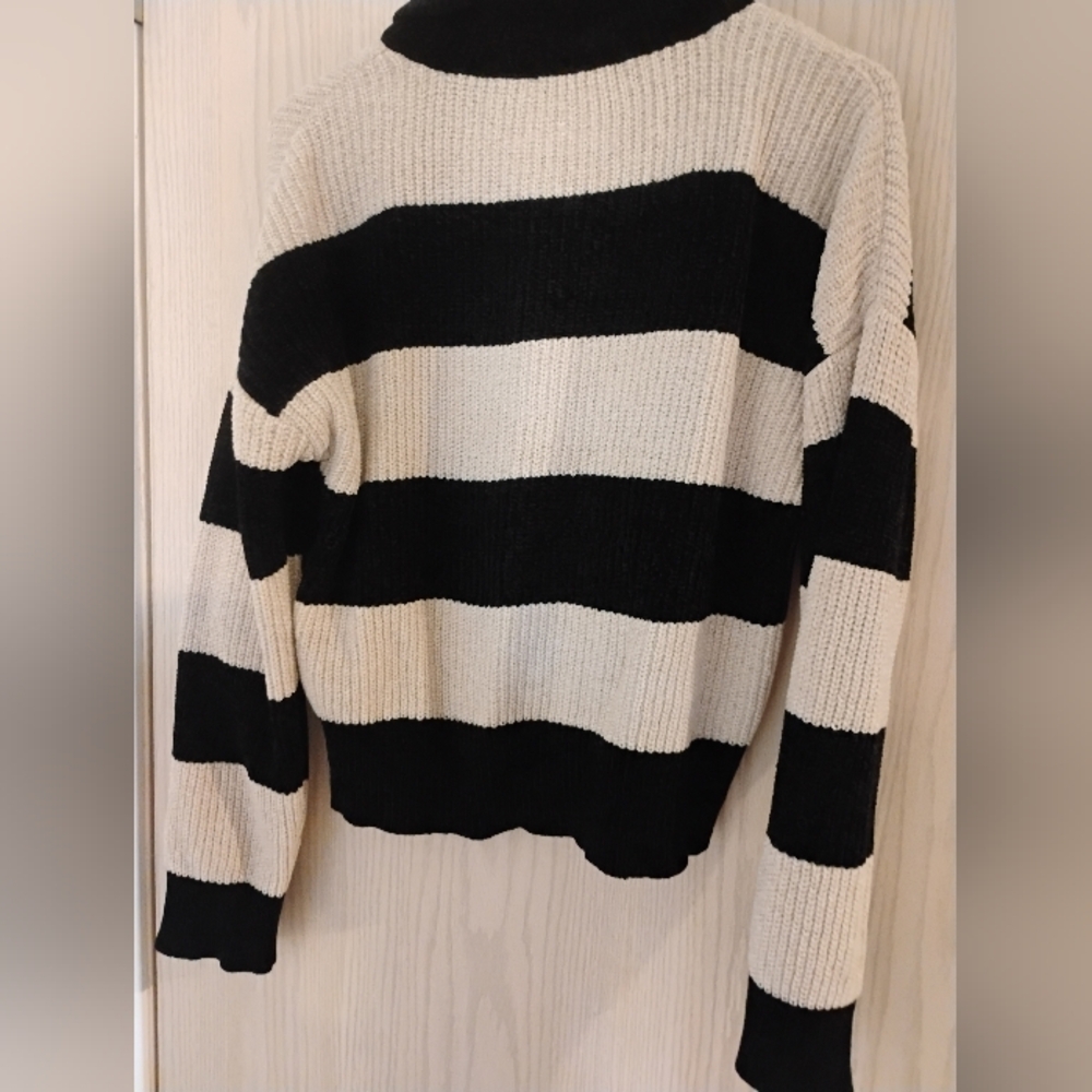 Striped Black and Cream Women's Or Girl's Sweater - Picture 2 of 5